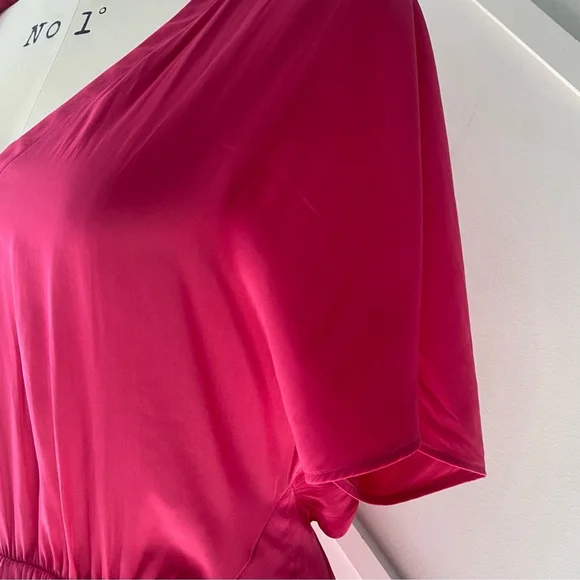 Maje V Neck Short Sleeve Fuschia Pink Flowy Mini Dress - 3 (approx M) - Picture 7 of 16